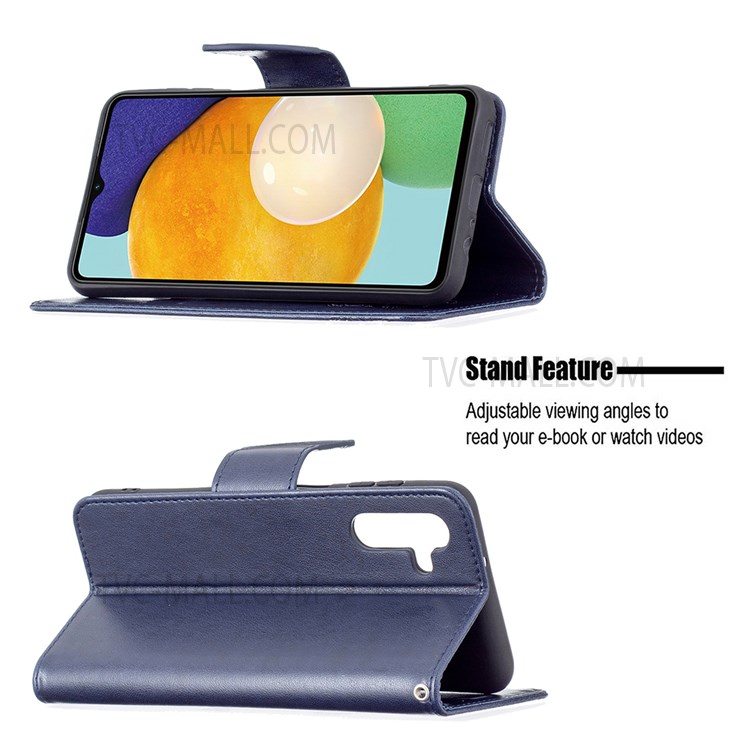 Phone Shell Imprint Butterfly Pattern Stylish Full Protection Stand Wallet Leather Cover with Strap for Samsung Galaxy A13 5G - Dark Blue-2