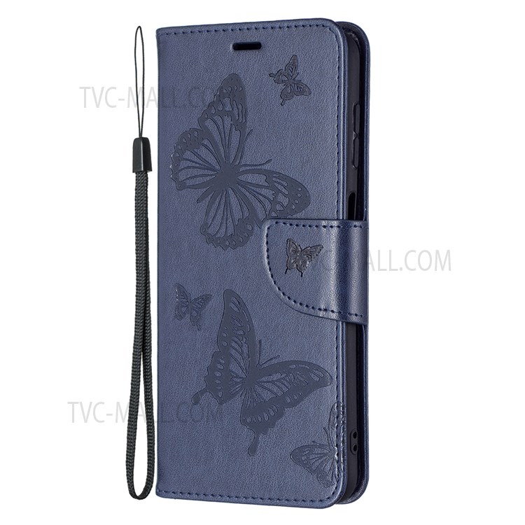 Phone Shell Imprint Butterfly Pattern Stylish Full Protection Stand Wallet Leather Cover with Strap for Samsung Galaxy A13 5G - Dark Blue-4