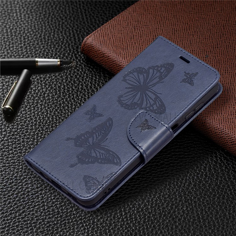 Phone Shell Imprint Butterfly Pattern Stylish Full Protection Stand Wallet Leather Cover with Strap for Samsung Galaxy A13 5G - Dark Blue-7