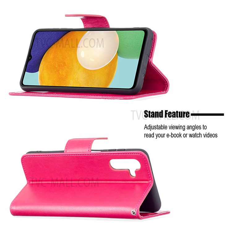 Phone Shell Imprint Butterfly Pattern Stylish Full Protection Stand Wallet Leather Cover with Strap for Samsung Galaxy A13 5G - Rose-2