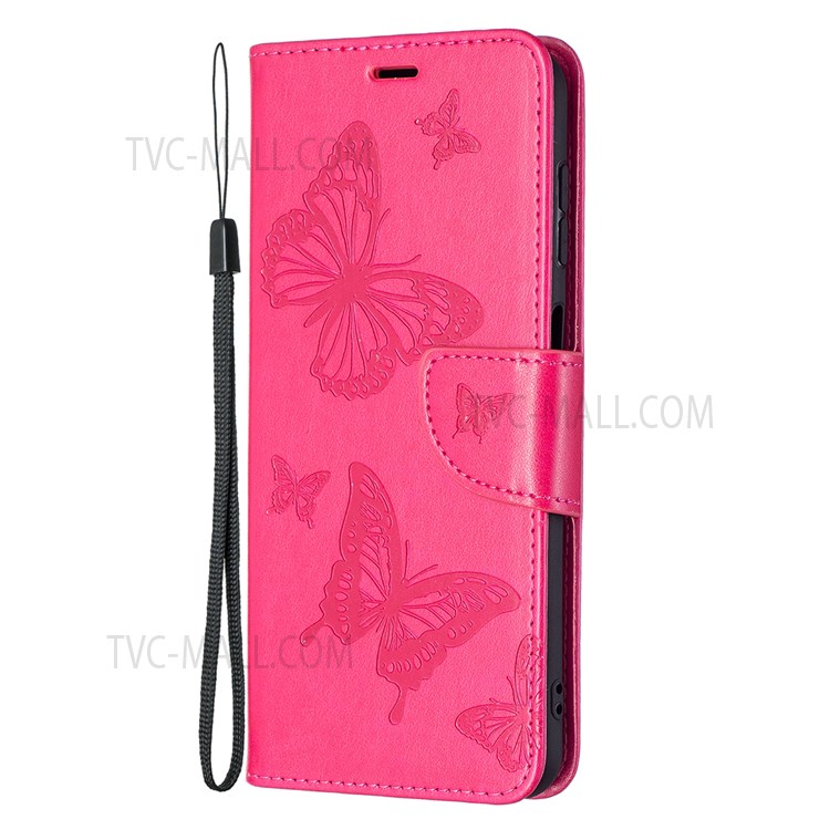 Phone Shell Imprint Butterfly Pattern Stylish Full Protection Stand Wallet Leather Cover with Strap for Samsung Galaxy A13 5G - Rose-4