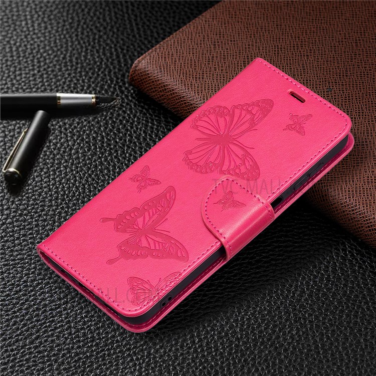 Phone Shell Imprint Butterfly Pattern Stylish Full Protection Stand Wallet Leather Cover with Strap for Samsung Galaxy A13 5G - Rose-7