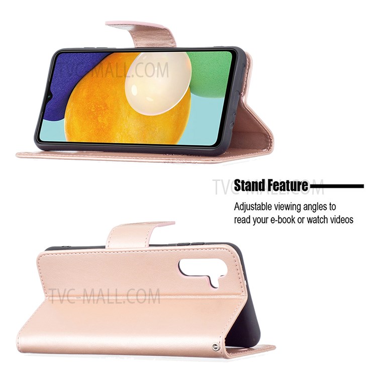 Phone Shell Imprint Butterfly Pattern Stylish Full Protection Stand Wallet Leather Cover with Strap for Samsung Galaxy A13 5G - Rose Gold-2