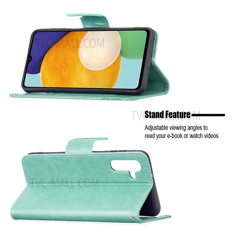 Phone Shell Imprint Butterfly Pattern Stylish Full Protection Stand Wallet Leather Cover with Strap for Samsung Galaxy A13 5G - Green-2