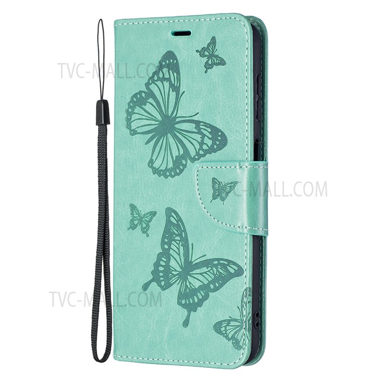Phone Shell Imprint Butterfly Pattern Stylish Full Protection Stand Wallet Leather Cover with Strap for Samsung Galaxy A13 5G - Green-4
