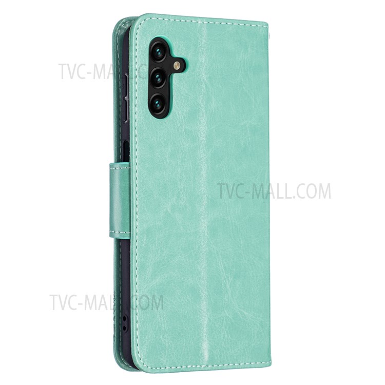 Phone Shell Imprint Butterfly Pattern Stylish Full Protection Stand Wallet Leather Cover with Strap for Samsung Galaxy A13 5G - Green-5