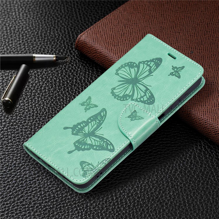 Phone Shell Imprint Butterfly Pattern Stylish Full Protection Stand Wallet Leather Cover with Strap for Samsung Galaxy A13 5G - Green-7