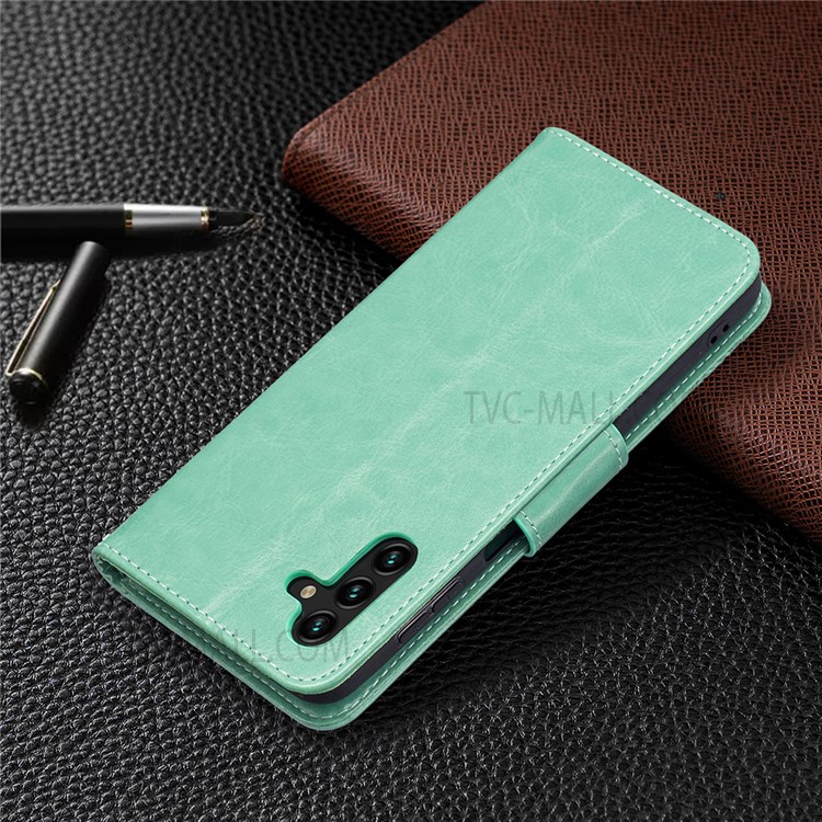 Phone Shell Imprint Butterfly Pattern Stylish Full Protection Stand Wallet Leather Cover with Strap for Samsung Galaxy A13 5G - Green-8