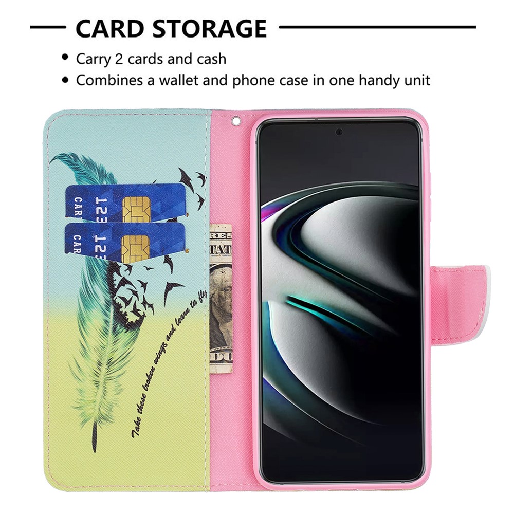 Pattern Printing PU Leather Flip Wallet Case Stand All-Round Protective Case Cover for Samsung Galaxy S22 Plus - Feather and Birds-3