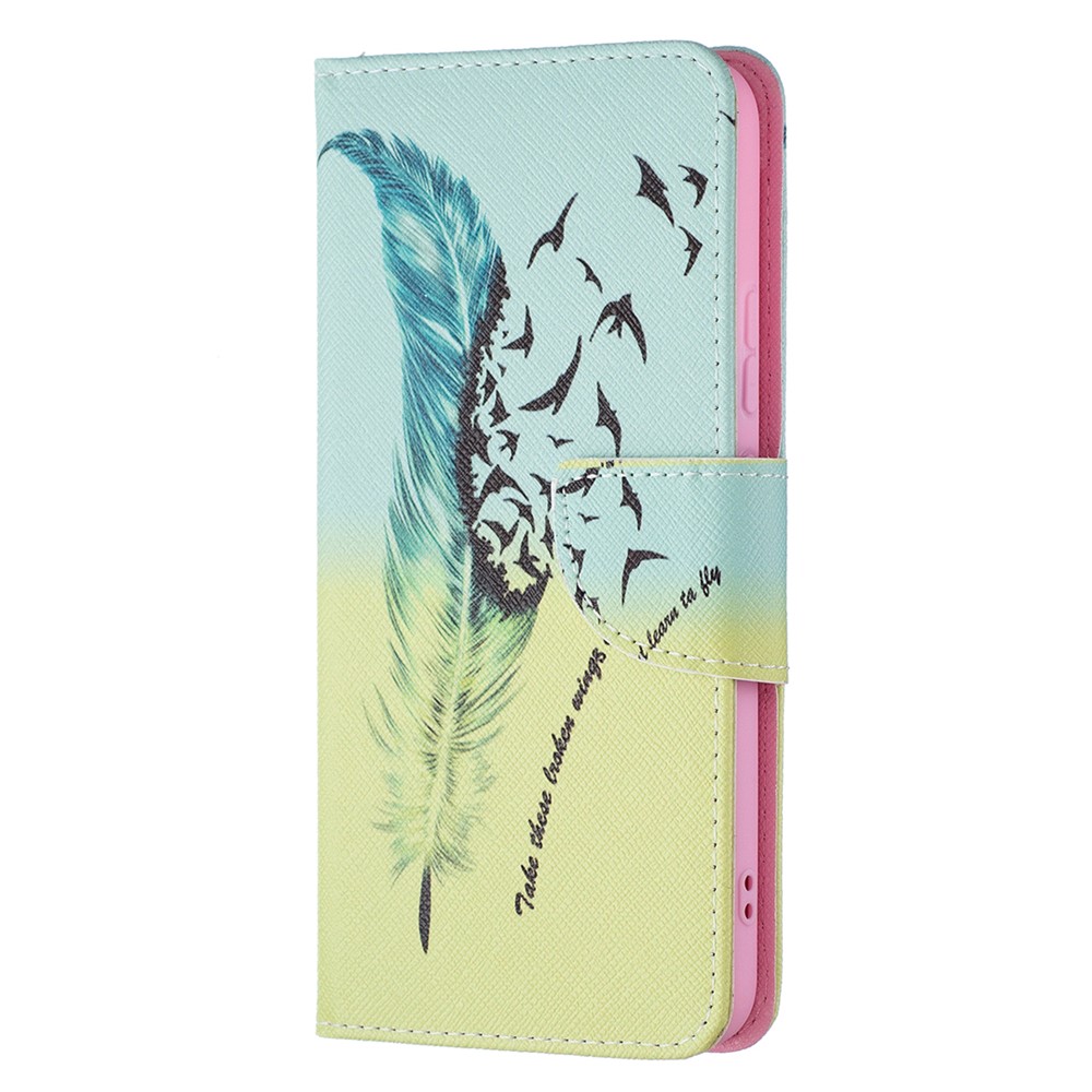 Pattern Printing PU Leather Flip Wallet Case Stand All-Round Protective Case Cover for Samsung Galaxy S22 Plus - Feather and Birds-4
