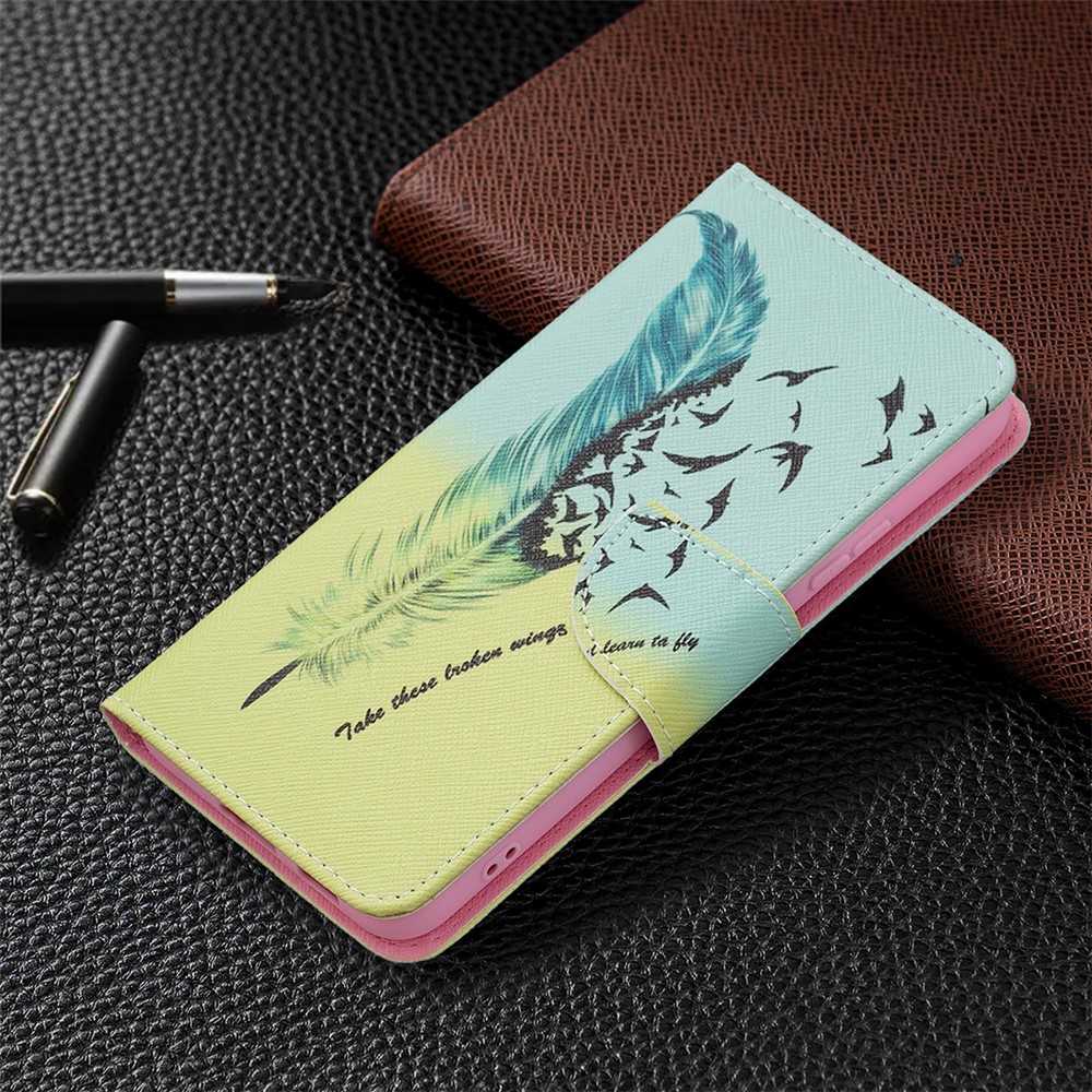 Pattern Printing PU Leather Flip Wallet Case Stand All-Round Protective Case Cover for Samsung Galaxy S22 Plus - Feather and Birds-6