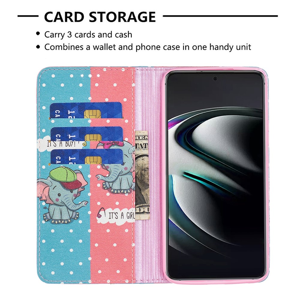 Funny Pattern Printing PU Leather Flip Wallet Case Stand Magnetic Auto-absorbed Protective Cover for Samsung Galaxy S22 Plus - Two Elephants-3