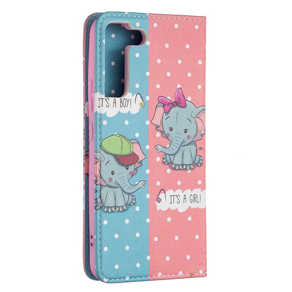 Funny Pattern Printing PU Leather Flip Wallet Case Stand Magnetic Auto-absorbed Protective Cover for Samsung Galaxy S22 Plus - Two Elephants-6