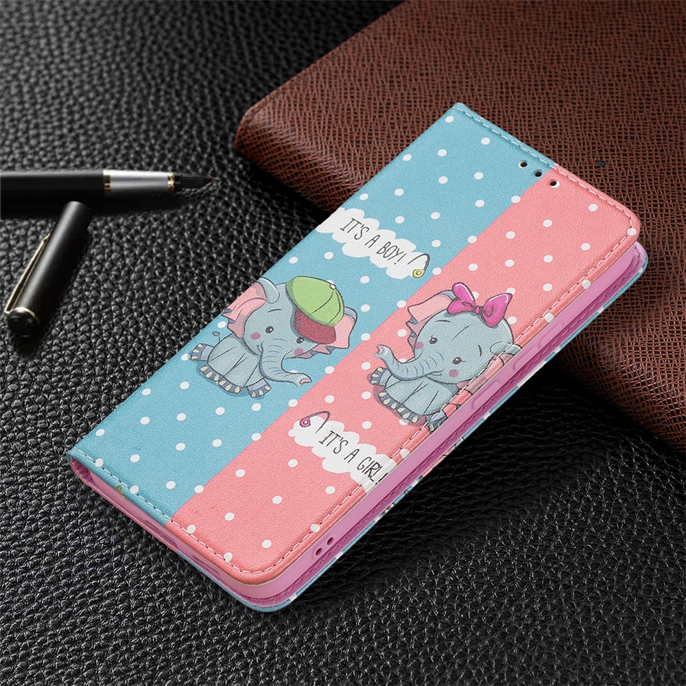 Funny Pattern Printing PU Leather Flip Wallet Case Stand Magnetic Auto-absorbed Protective Cover for Samsung Galaxy S22 Plus - Two Elephants-7