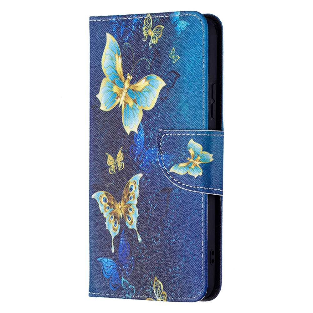 Pattern Printing PU Leather Flip Magnetic Cover Wallet Stand All-Round Protective Case for Samsung Galaxy S22 Plus - Golden Butterflies-2