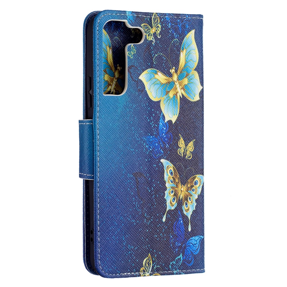 Pattern Printing PU Leather Flip Magnetic Cover Wallet Stand All-Round Protective Case for Samsung Galaxy S22 Plus - Golden Butterflies-3