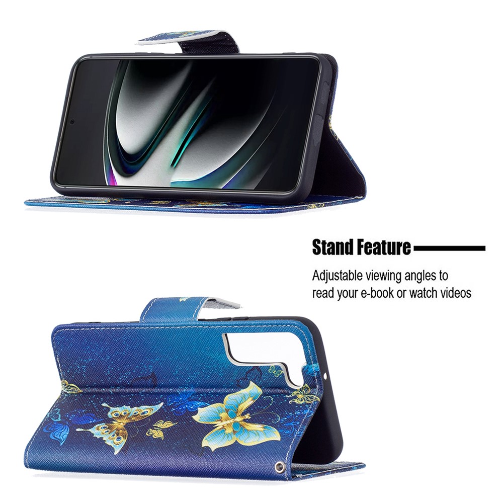 Pattern Printing PU Leather Flip Magnetic Cover Wallet Stand All-Round Protective Case for Samsung Galaxy S22 Plus - Golden Butterflies-4