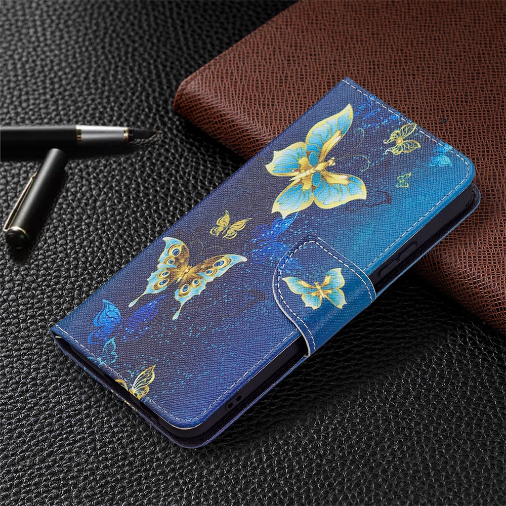 Pattern Printing PU Leather Flip Magnetic Cover Wallet Stand All-Round Protective Case for Samsung Galaxy S22 Plus - Golden Butterflies-6