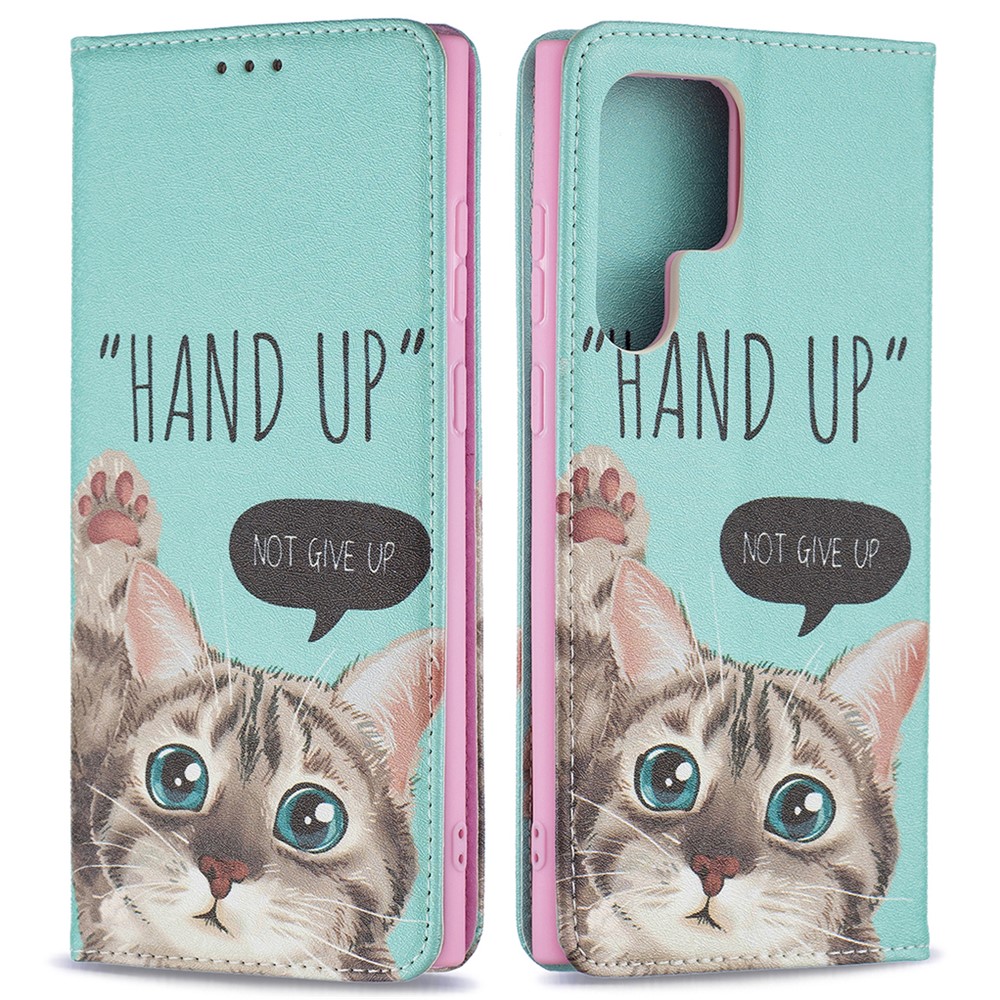 Pattern Printing PU Leather Magnetic Adsorption Case Stand Feature Flip Folio Wallet Phone Cover for Samsung Galaxy S22 Ultra - Cat-1