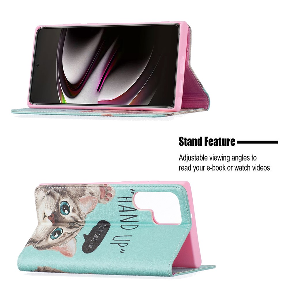 Pattern Printing PU Leather Magnetic Adsorption Case Stand Feature Flip Folio Wallet Phone Cover for Samsung Galaxy S22 Ultra - Cat-2