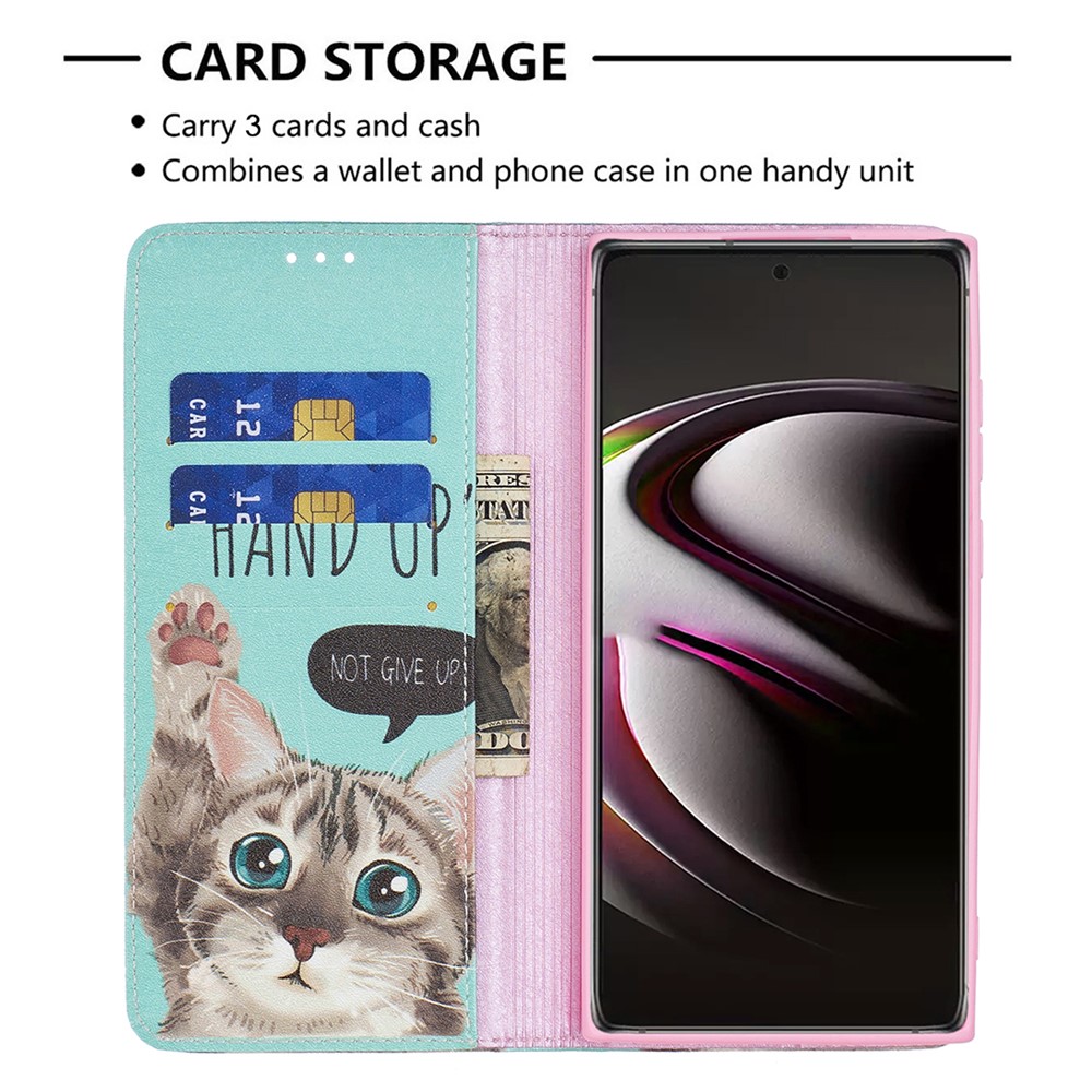 Pattern Printing PU Leather Magnetic Adsorption Case Stand Feature Flip Folio Wallet Phone Cover for Samsung Galaxy S22 Ultra - Cat-3