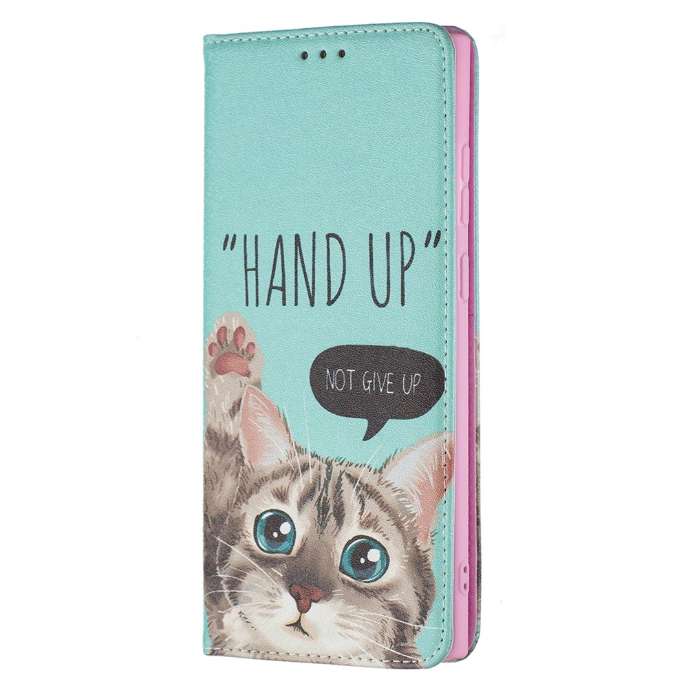 Pattern Printing PU Leather Magnetic Adsorption Case Stand Feature Flip Folio Wallet Phone Cover for Samsung Galaxy S22 Ultra - Cat-5