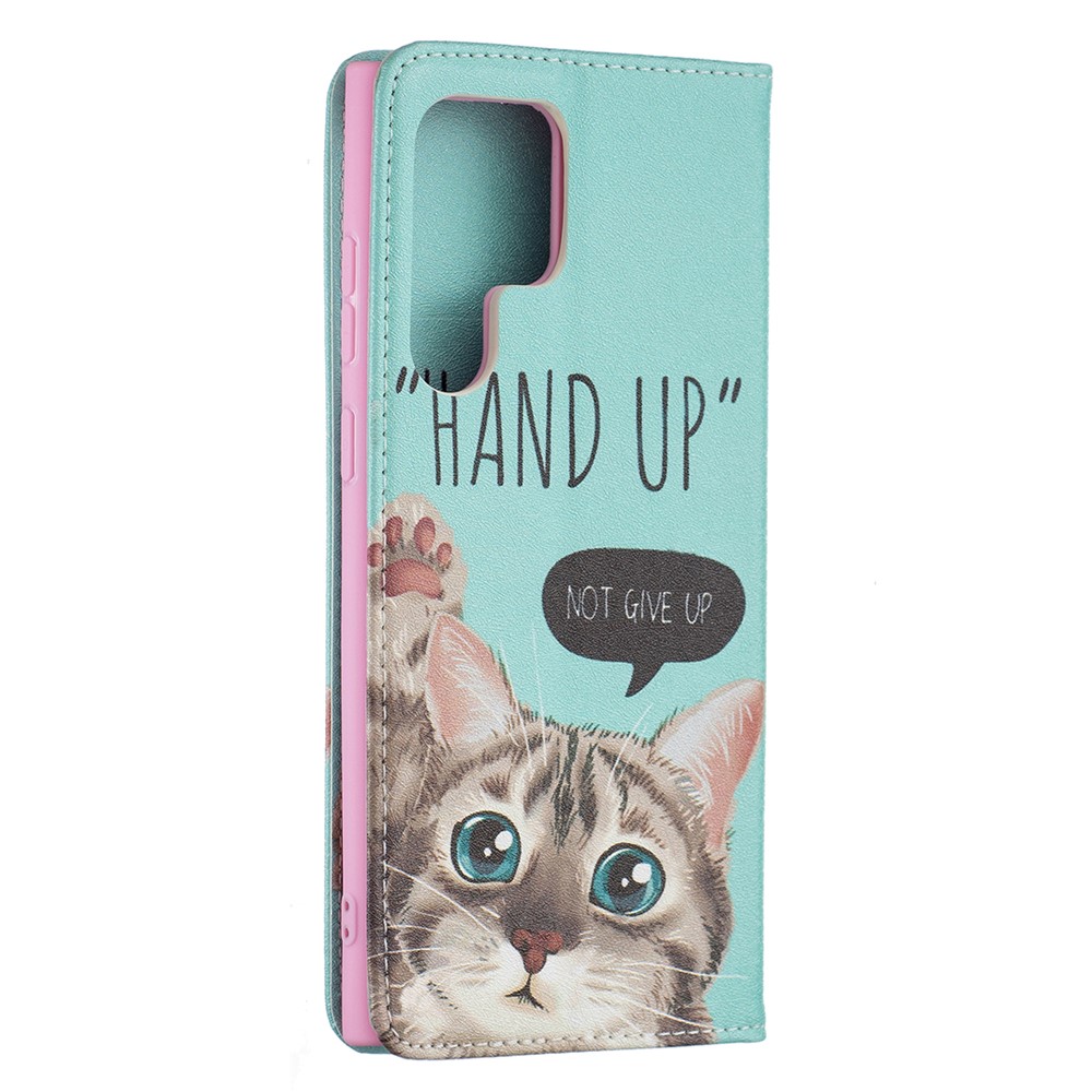 Pattern Printing PU Leather Magnetic Adsorption Case Stand Feature Flip Folio Wallet Phone Cover for Samsung Galaxy S22 Ultra - Cat-6
