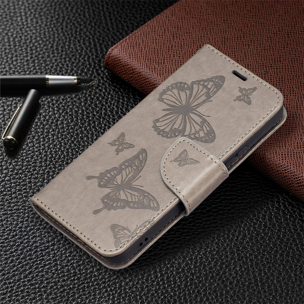 Phone Case Imprint Butterfly Pattern Anti-scratch Stylish Handy Strap Wallet Leather Cover with Stand for Samsung Galaxy S22 Plus - Grey-6