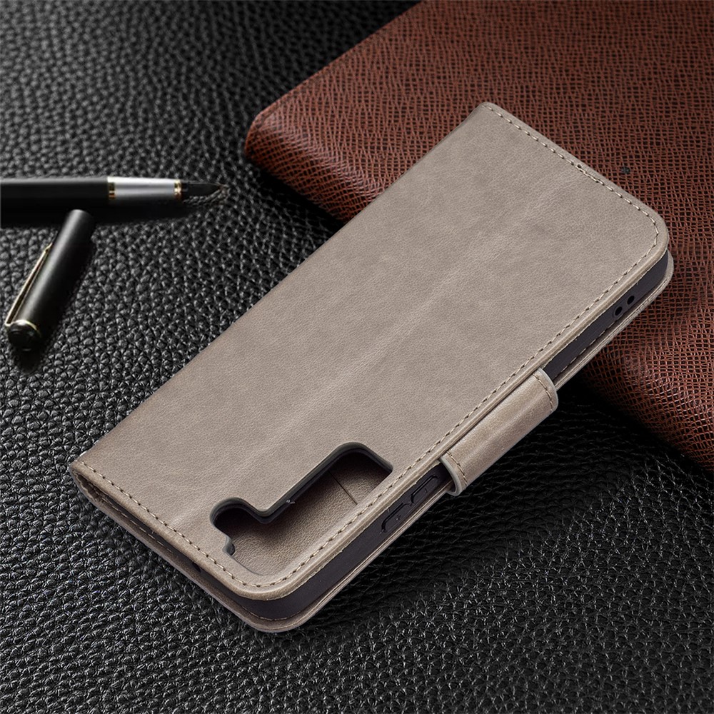 Phone Case Imprint Butterfly Pattern Anti-scratch Stylish Handy Strap Wallet Leather Cover with Stand for Samsung Galaxy S22 Plus - Grey-7