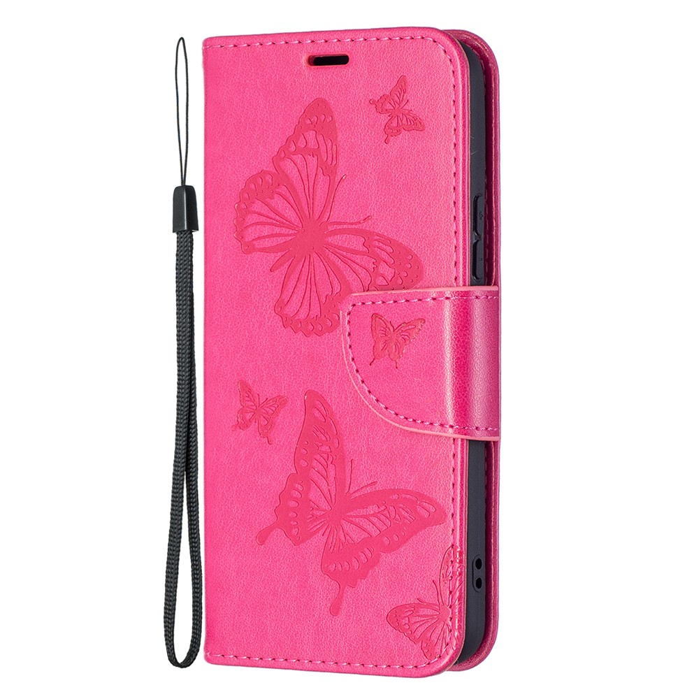 Phone Case Imprint Butterfly Pattern Anti-scratch Stylish Handy Strap Wallet Leather Cover with Stand for Samsung Galaxy S22 Plus - Rose-2