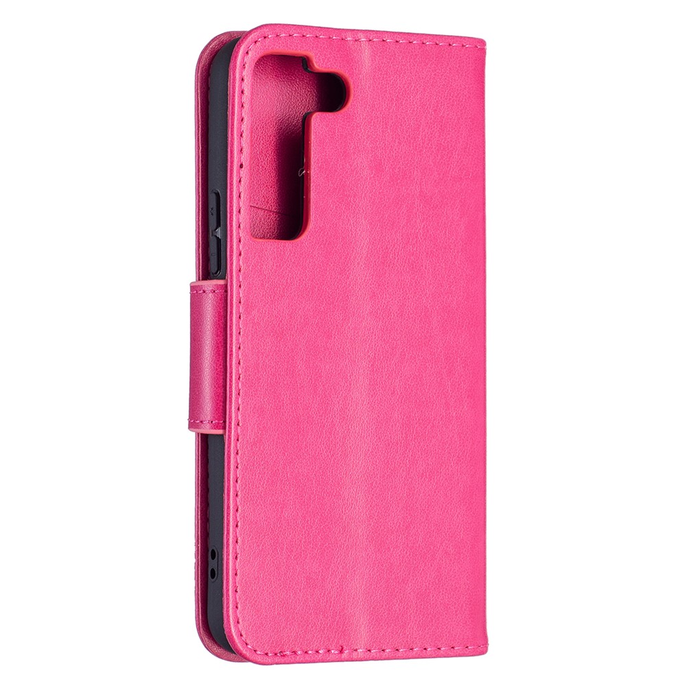 Phone Case Imprint Butterfly Pattern Anti-scratch Stylish Handy Strap Wallet Leather Cover with Stand for Samsung Galaxy S22 Plus - Rose-3