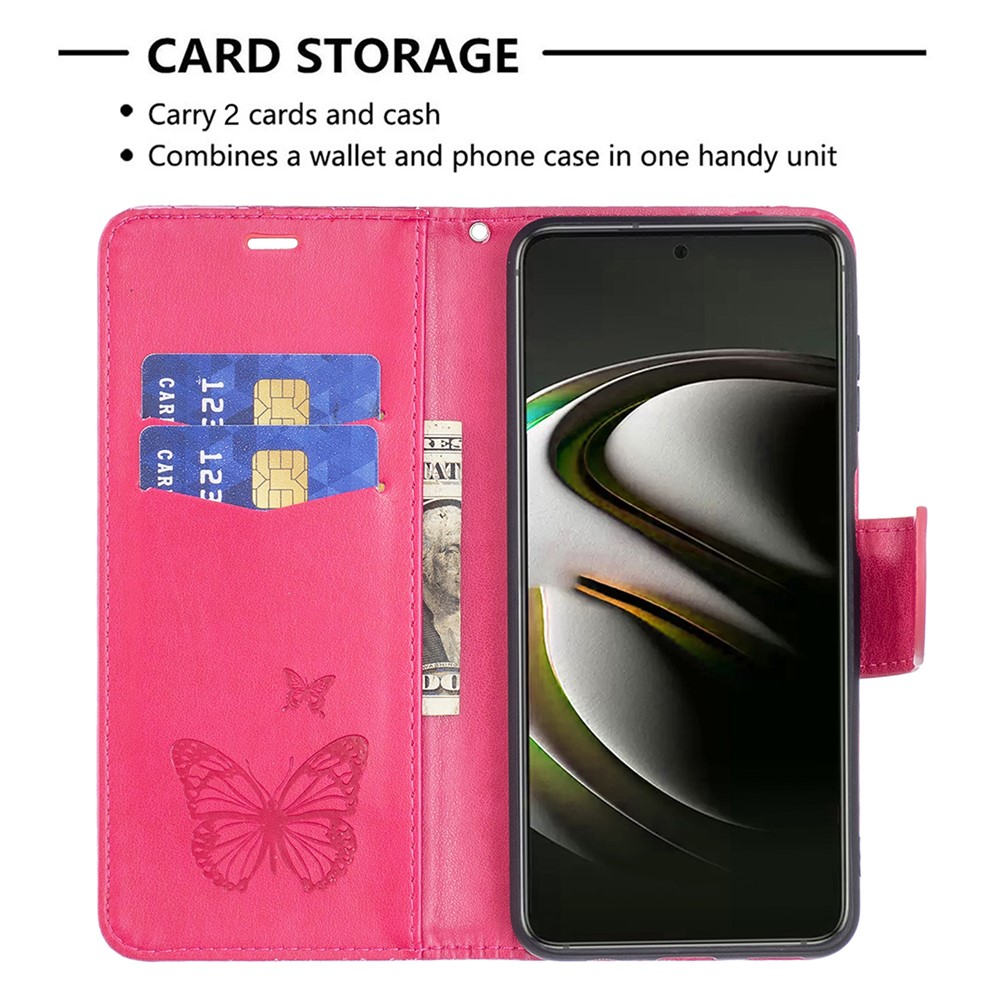 Phone Case Imprint Butterfly Pattern Anti-scratch Stylish Handy Strap Wallet Leather Cover with Stand for Samsung Galaxy S22 Plus - Rose-5