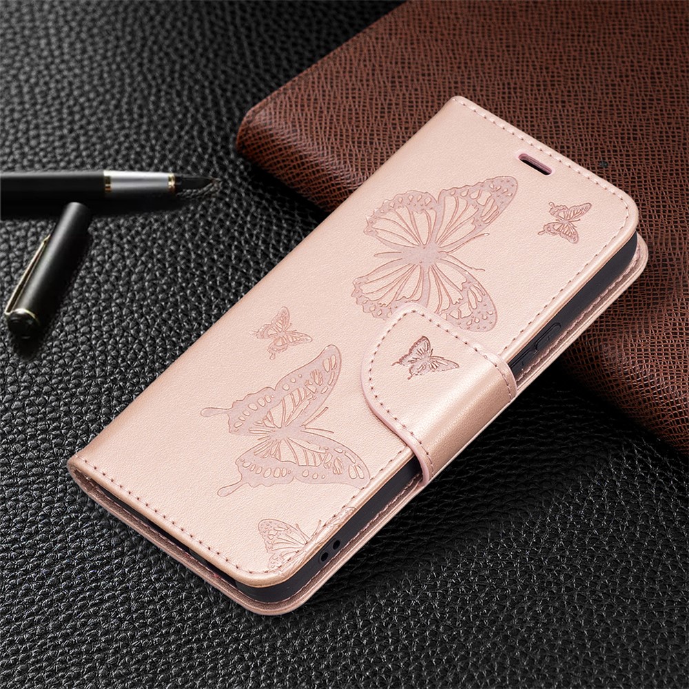 Phone Case Imprint Butterfly Pattern Anti-scratch Stylish Handy Strap Wallet Leather Cover with Stand for Samsung Galaxy S22 Plus - Rose Gold-6