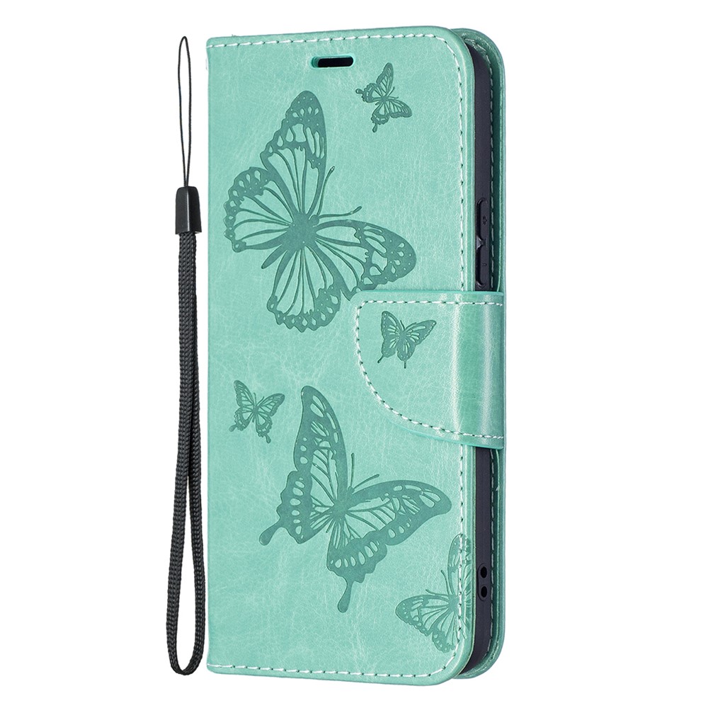 Phone Case Imprint Butterfly Pattern Anti-scratch Stylish Handy Strap Wallet Leather Cover with Stand for Samsung Galaxy S22 Plus - Green-2