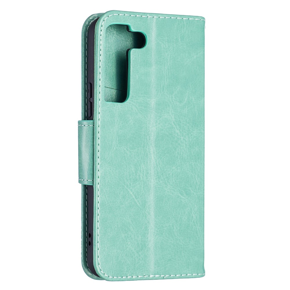Phone Case Imprint Butterfly Pattern Anti-scratch Stylish Handy Strap Wallet Leather Cover with Stand for Samsung Galaxy S22 Plus - Green-3