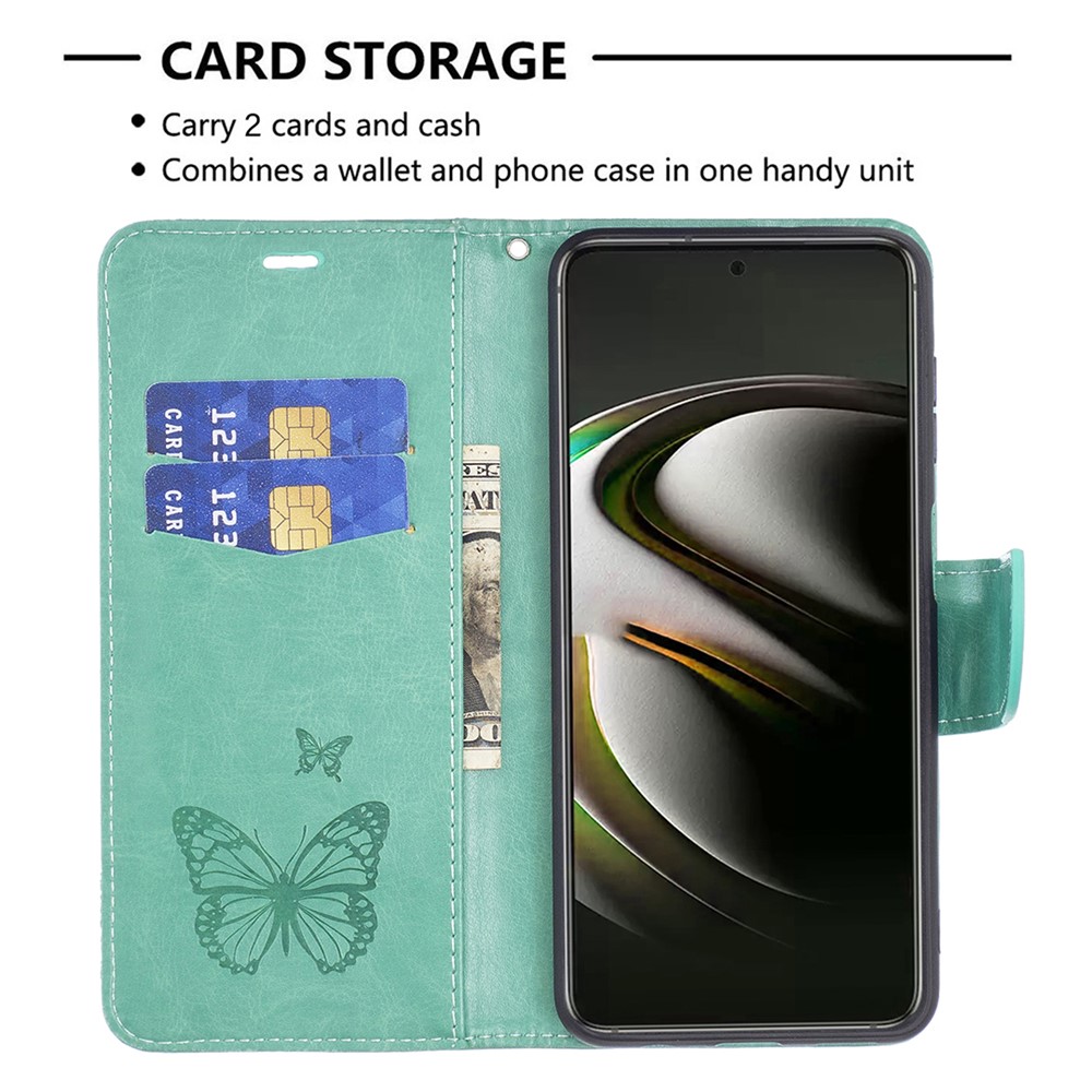 Phone Case Imprint Butterfly Pattern Anti-scratch Stylish Handy Strap Wallet Leather Cover with Stand for Samsung Galaxy S22 Plus - Green-5