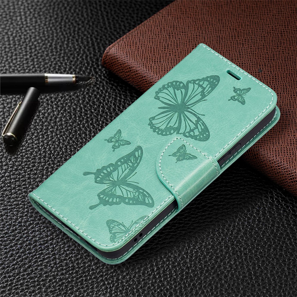 Phone Case Imprint Butterfly Pattern Anti-scratch Stylish Handy Strap Wallet Leather Cover with Stand for Samsung Galaxy S22 Plus - Green-6
