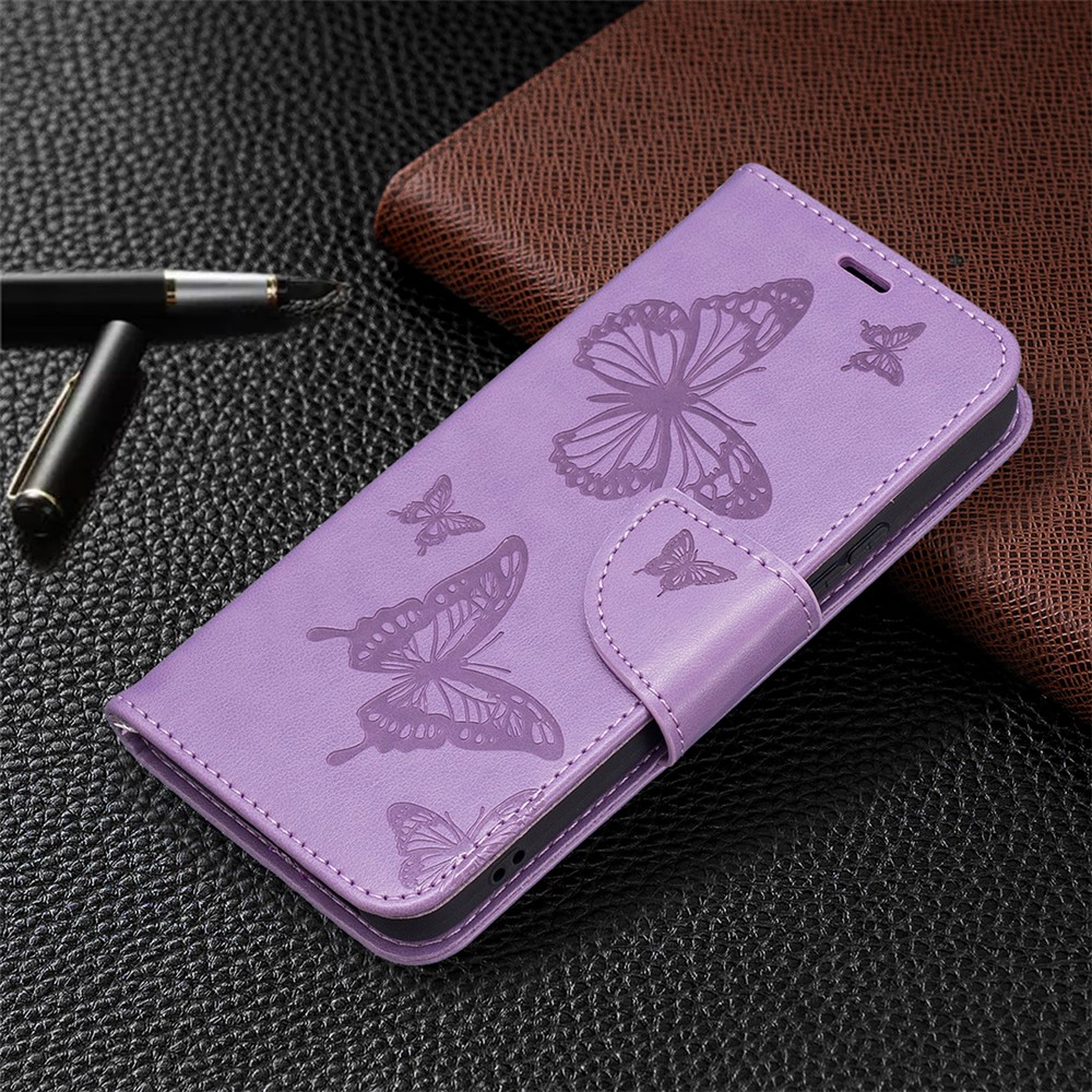 Phone Case Imprint Butterfly Pattern Anti-scratch Stylish Handy Strap Wallet Leather Cover with Stand for Samsung Galaxy S22 Plus - Purple-6
