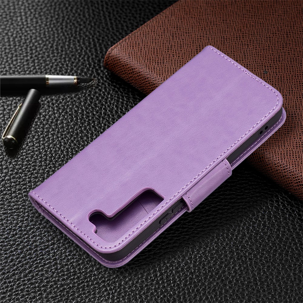 Phone Case Imprint Butterfly Pattern Anti-scratch Stylish Handy Strap Wallet Leather Cover with Stand for Samsung Galaxy S22 Plus - Purple-7