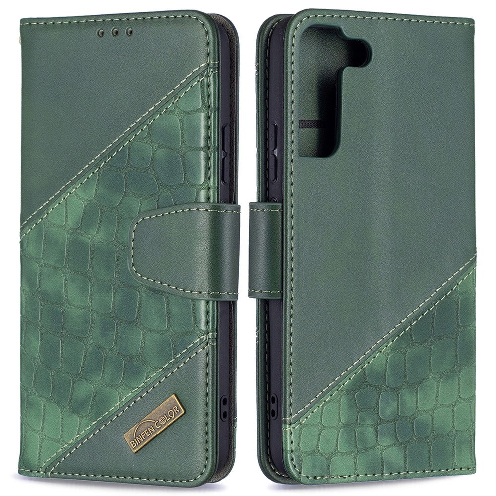 BINFEN COLOR BF04 Crocodile Texture Leather Phone Protector Case Cover with Wallet Stand Feature for Samsung Galaxy S22 Plus - Green-1