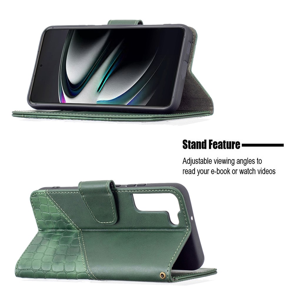 BINFEN COLOR BF04 Crocodile Texture Leather Phone Protector Case Cover with Wallet Stand Feature for Samsung Galaxy S22 Plus - Green-2
