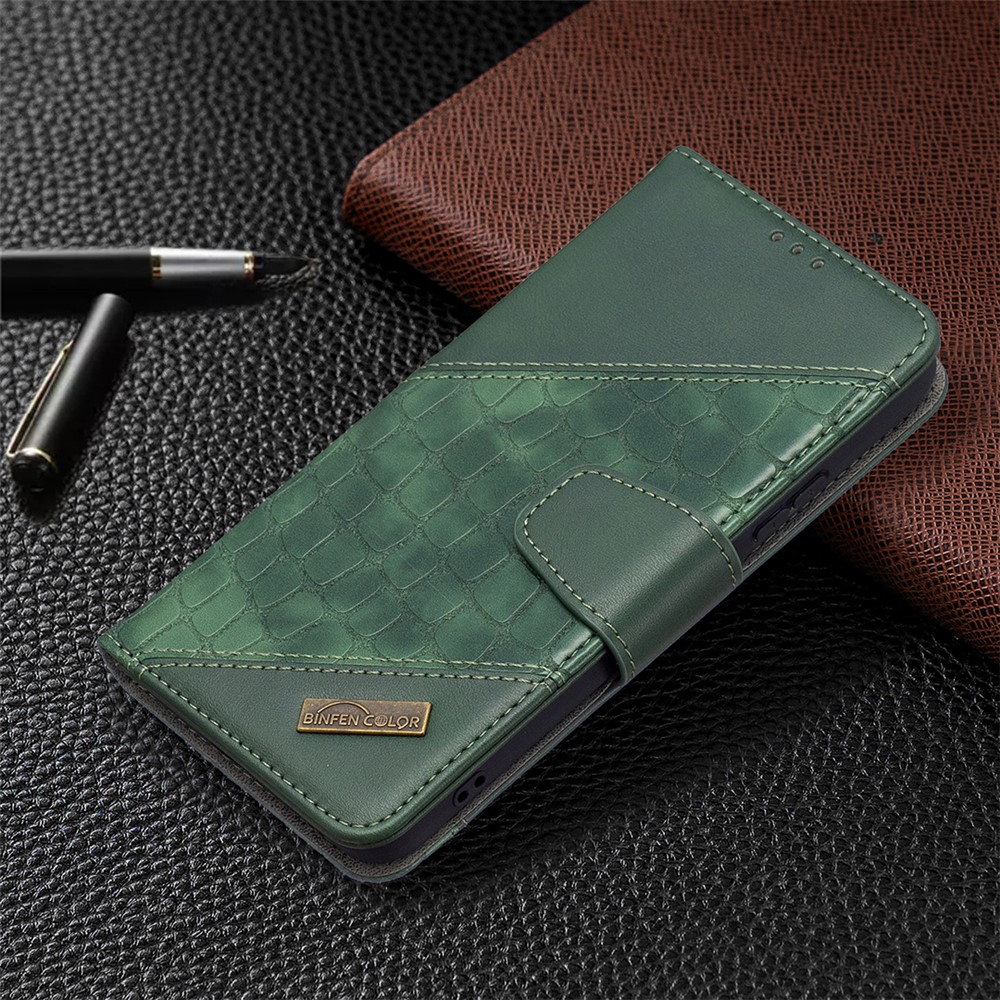 BINFEN COLOR BF04 Crocodile Texture Leather Phone Protector Case Cover with Wallet Stand Feature for Samsung Galaxy S22 Plus - Green-6