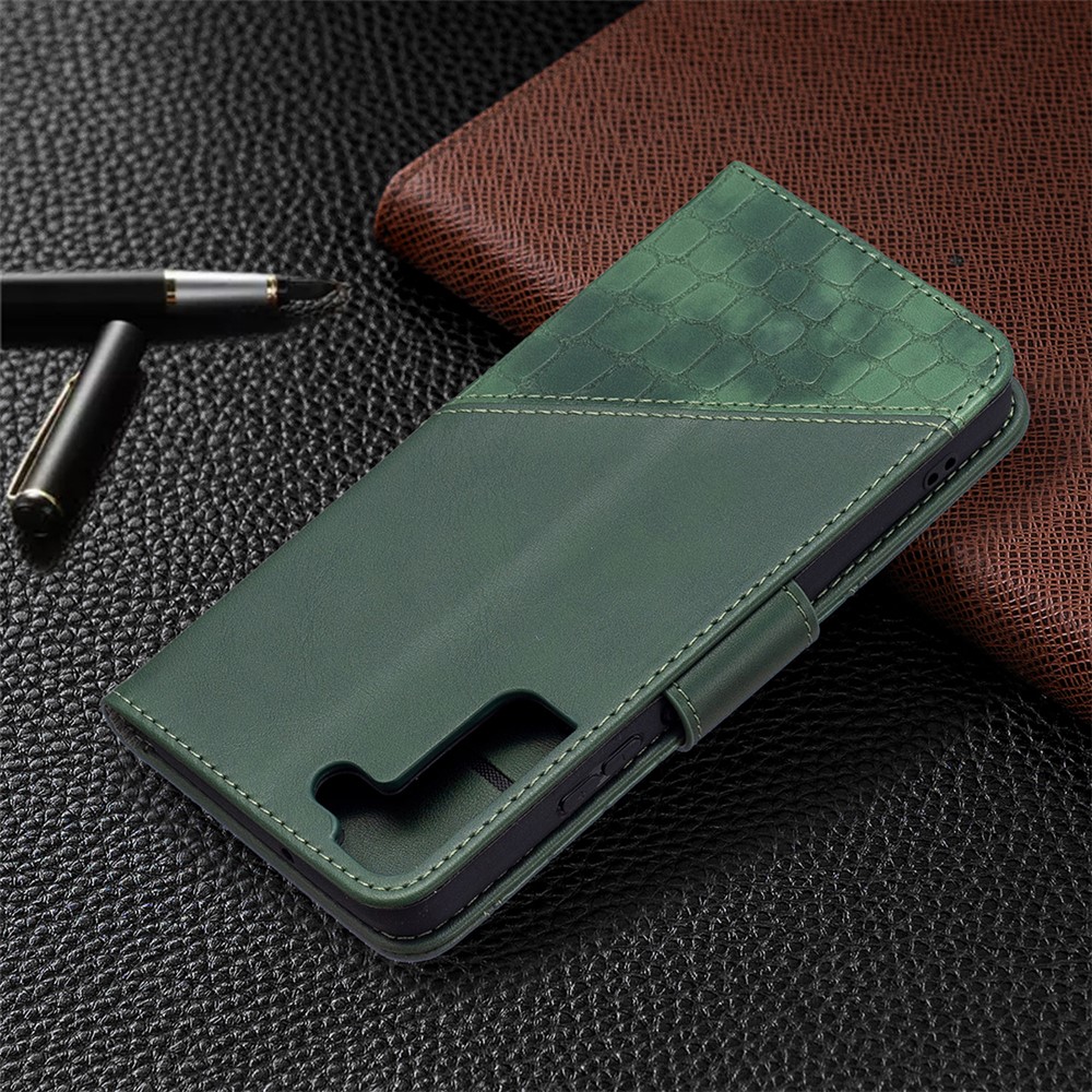 BINFEN COLOR BF04 Crocodile Texture Leather Phone Protector Case Cover with Wallet Stand Feature for Samsung Galaxy S22 Plus - Green-7