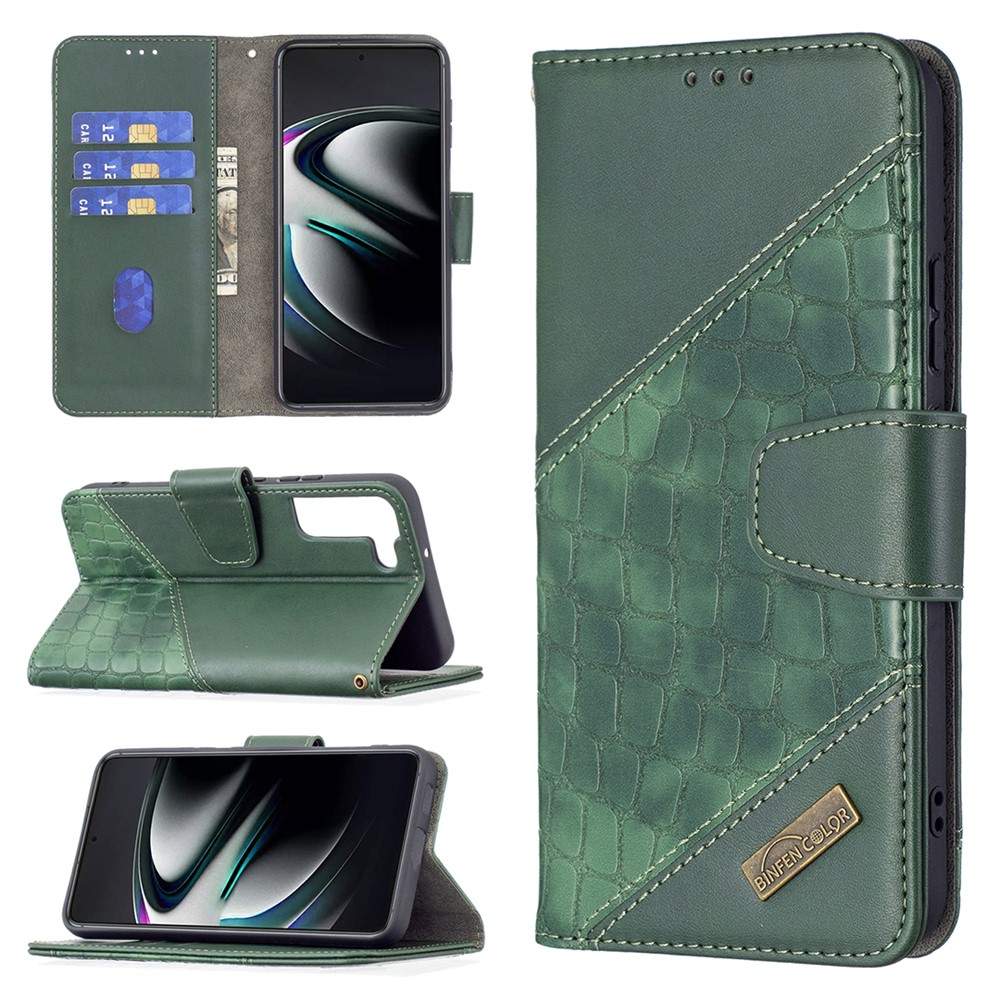 BINFEN COLOR BF04 Crocodile Texture Leather Phone Protector Case Cover with Wallet Stand Feature for Samsung Galaxy S22 Plus - Green-8