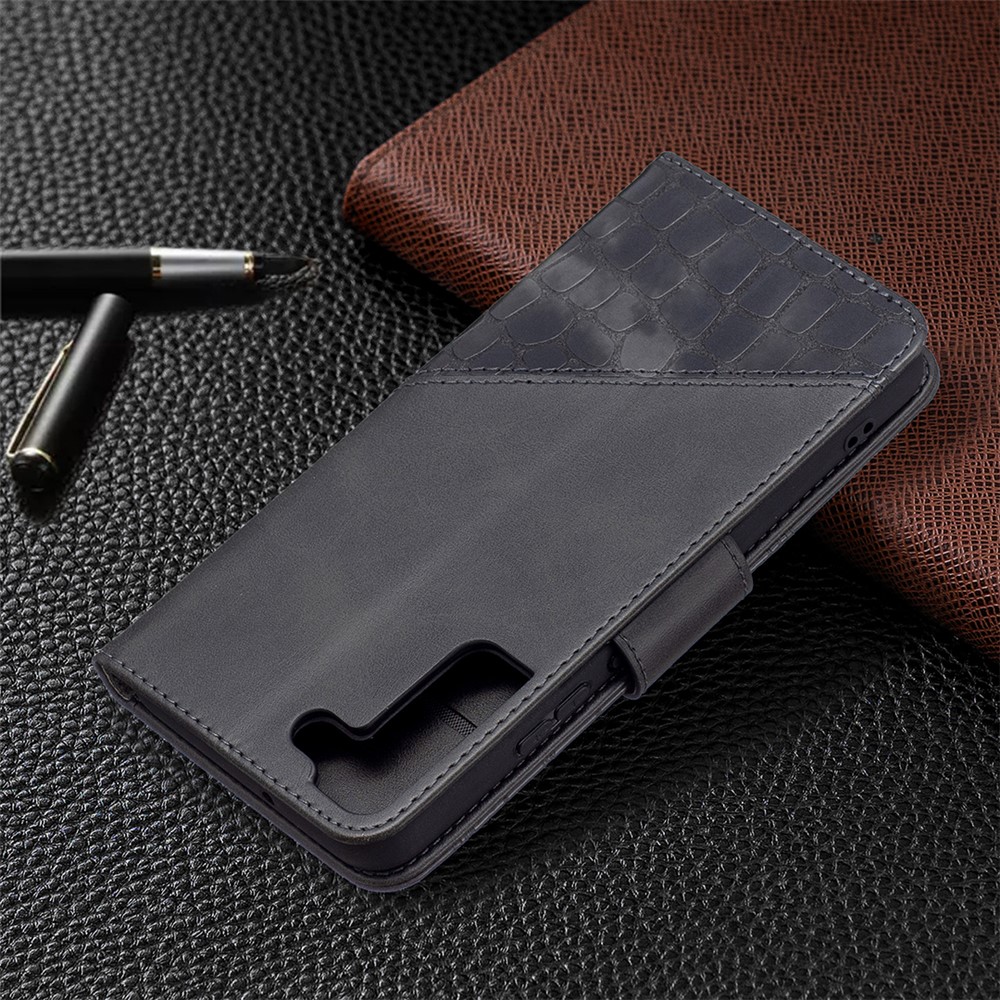 BINFEN COLOR BF04 Crocodile Texture Leather Phone Protector Case Cover with Wallet Stand Feature for Samsung Galaxy S22 Plus - Black-7