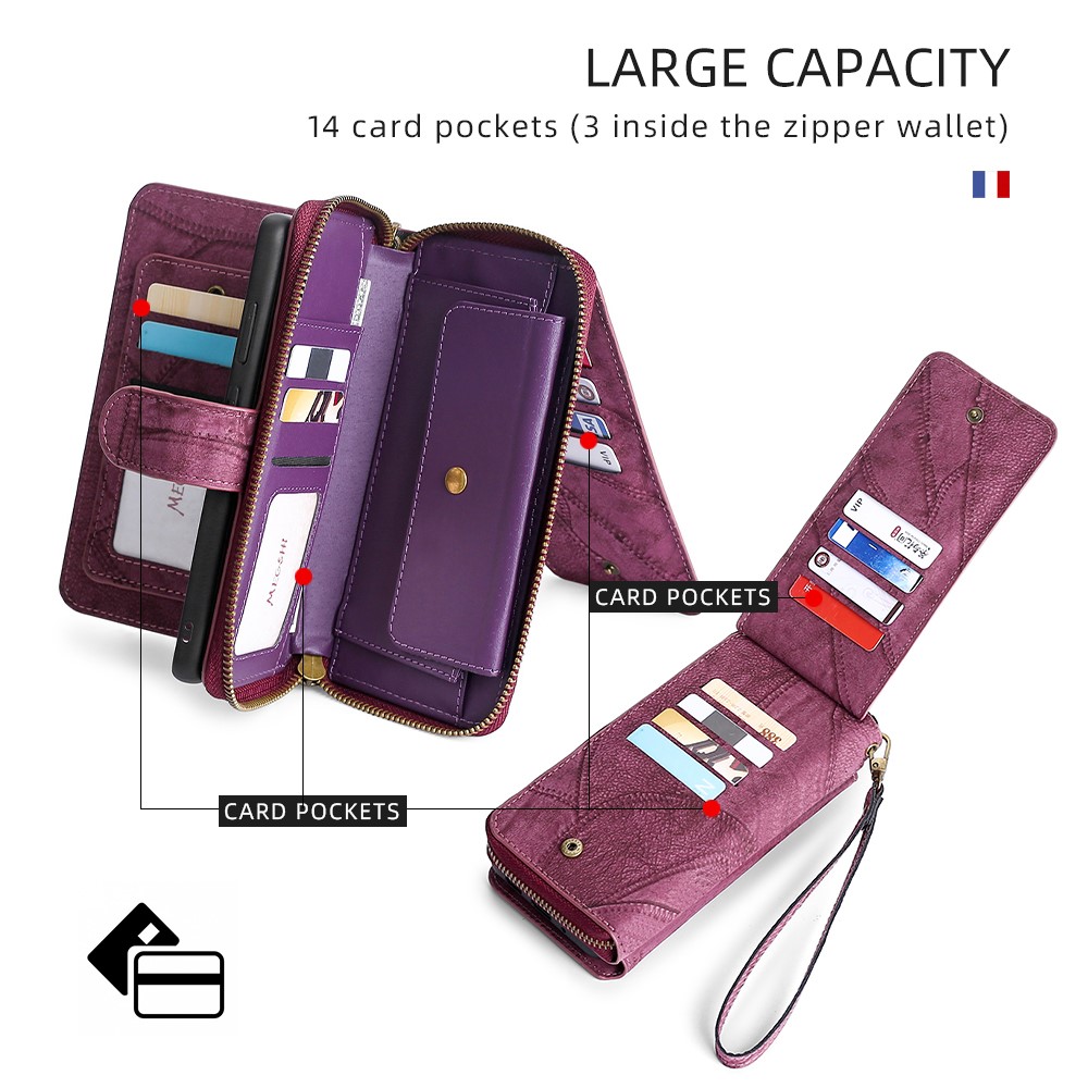 MEGSHI 004 Series PU Leather Zipper Wallet Case Shockproof Stand Vertical Flip Detachable Cover with Strap for Samsung Galaxy A42 5G - Wine Red-4