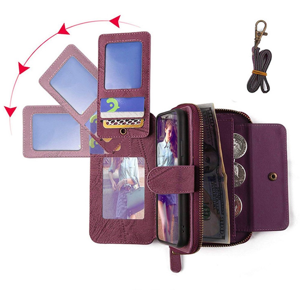 MEGSHI 004 Series PU Leather Zipper Wallet Case Shockproof Stand Vertical Flip Detachable Cover with Strap for Samsung Galaxy A42 5G - Wine Red-8