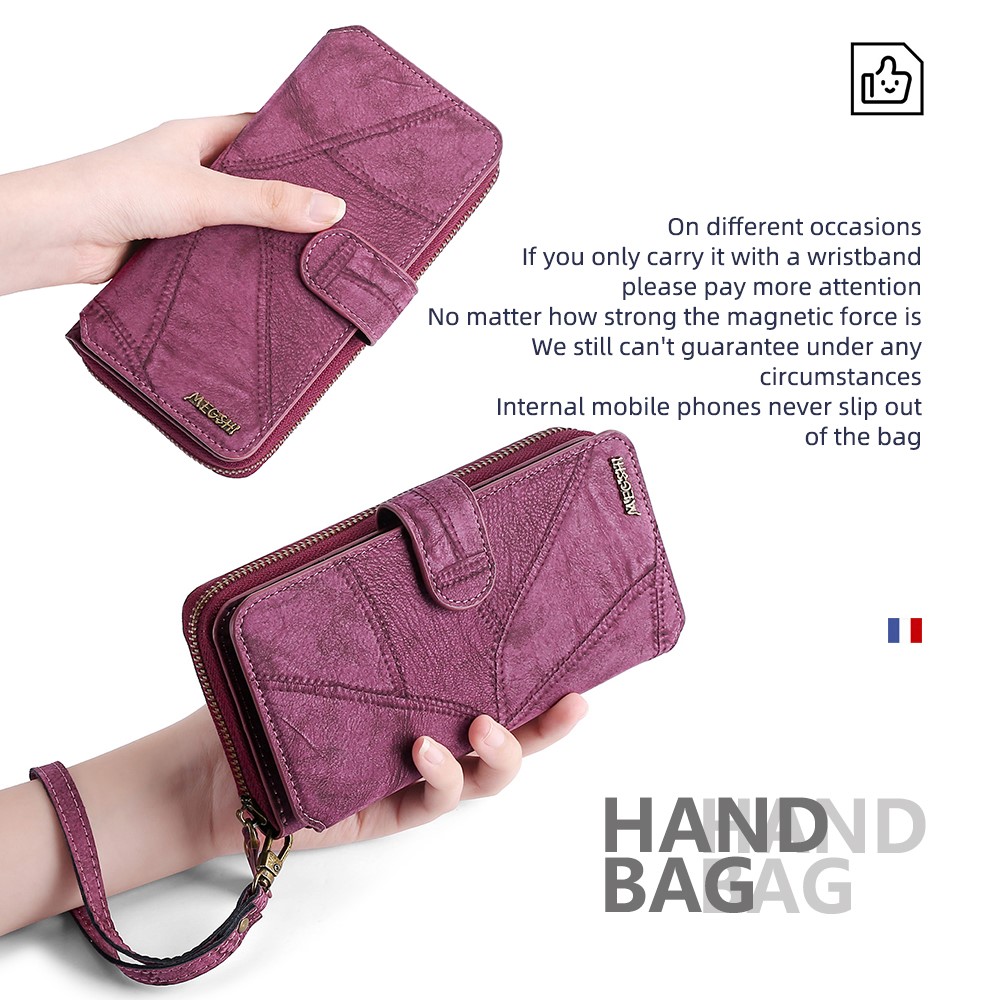 MEGSHI 004 Series PU Leather Zipper Wallet Case Shockproof Stand Vertical Flip Detachable Cover with Strap for Samsung Galaxy A42 5G - Wine Red-9
