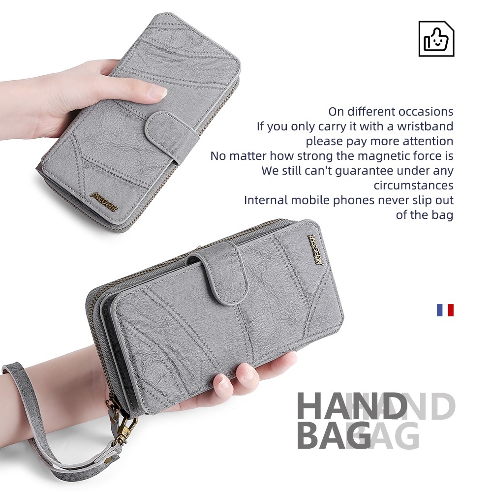 MEGSHI 004 Series PU Leather Zipper Wallet Case Detachable Change Coin Pocket Stand Flip Cover with Strap for Samsung Galaxy A32 5G - Grey-9