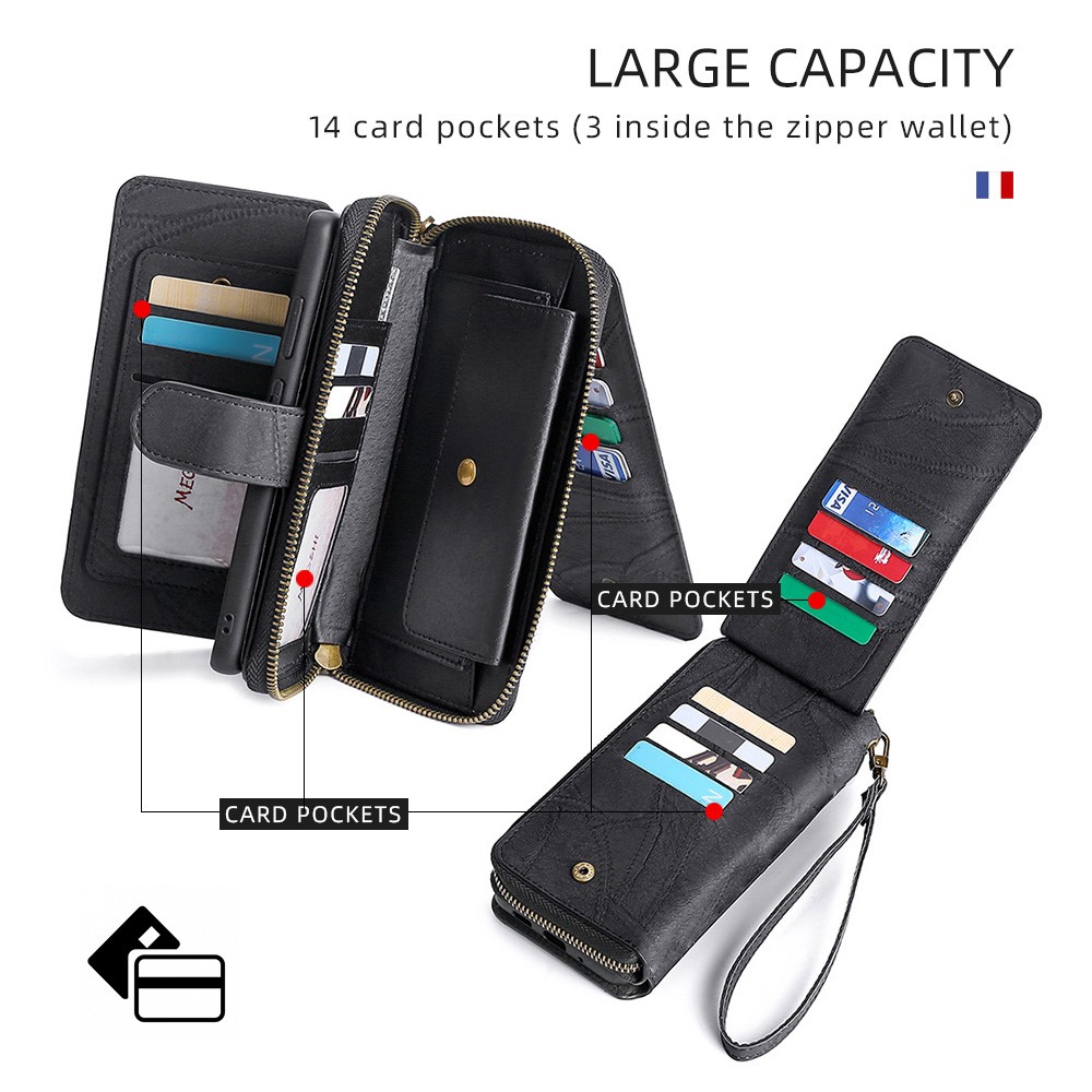 MEGSHI 004 Series 2-in-1 Detachable Magnetic PU Leather Zipper Wallet Case Stand Flip Protective Cover with Strap for Samsung Galaxy S20 FE 4G/5G - Black-3